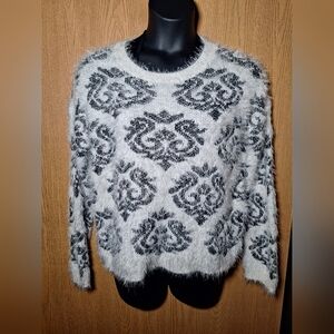 Fever Women's Fuzzy Sweater - Black and White